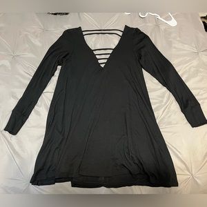 Lulus Black Ribbed Ling Sleeve Dress